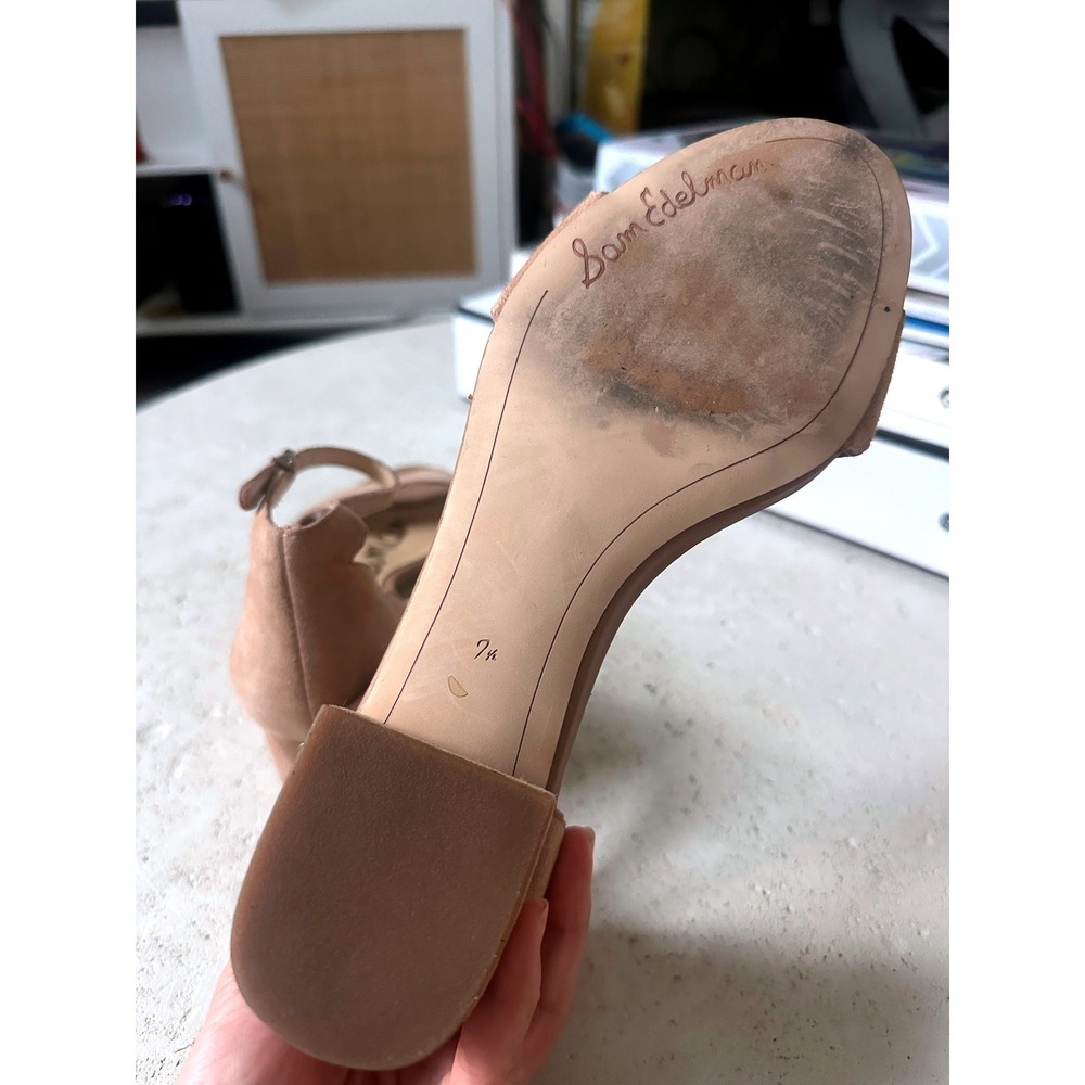 Sam Edelman Inara Scalloped Edge Suede Block Heel Sandals Tan Nude Boho 7.5 M - Picture 8 of 10